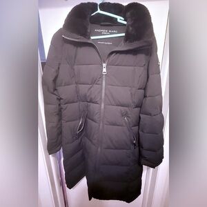 Andrew Marc Stretch Black Long Puffer Coat w/ Faux Fur Hood – Size S